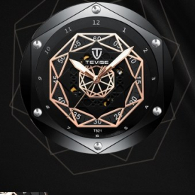 TEVISE T821 Men Brand Watch Automatic Mechanical Watch Waterproof Leather Strap Alloy Case Reinforced Glass Luminous Wrist Watch