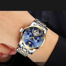 KINYUED JYD-J028 Wrist Watch Automatic Mechanical Brand Male Wrist luminous Wrist High-grade Stainless Steel Water Proof Automatic Self-Wind Band Watch with Gift Box