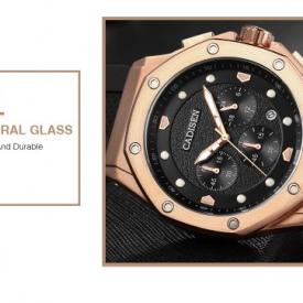 Cadisen Watch Men Sport Chronograph Clock Quartz Wristwatch Silicone Strap Watch Men