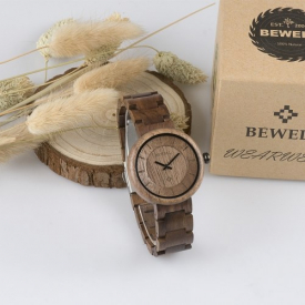 BEWELL ZS-W155A Unisex Wood Watch Round Quartz Movement Vintage Casual Analog Wrist Watch