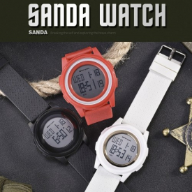 SANDA 337 Ultra-thin 9mm Sport Watch Men Electronic LED Digital Wrist Watches Waterproof Clock Calendar Watch for Male