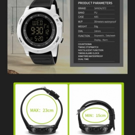 SANDA 372 Electronic Sport Watch Men Waterproof Watches Digital LED Back Light Wristwatch for Male Clock