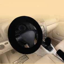 3Pcs Car Styling Steering Wheel Hand Brake Change Lever Winter Wool Felt Soft Comfortable Auto Accessories Cover Interior Case Plush Decoration