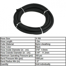 Nylon Braided Fuel Hose Oil Cooler Hose 1M Black