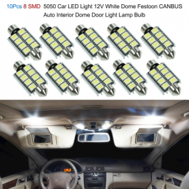 10Pcs 6/8 SMD 5050 Car LED Light 12V White Dome Festoon CANBUS Auto Interior Dome Door Light Lamp Bulb