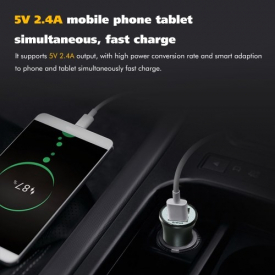 Dual Port USB Car Charger 2.4A Fast Charge Adapter Aluminum Shell for iPhone Samsung