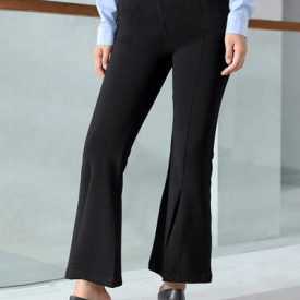 Black Slit Simple Solid Flared Pants