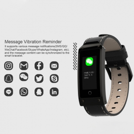 Smart Sports Bracelet Fitness Tracker Smart Wristband 0.96 inch TFT Color Screen Leather Band BT 4.0 Smart Band Pedometer Heart Rate Blood Pressure Monitoring Sleep Monitor Call Message Reminder Remote Camera for iOS Android Smartphones