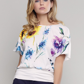 Passioni Ecru Jersey Top with Floral Woven Front