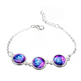 Silver Plated Time Gem Galaxy Glass Cabochon Charm Bracelet