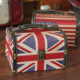 Vintage British American Flag Jewelry Box Organizer Storage Case