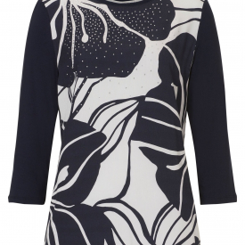 Betty Barclay Navy/Cream Front Print and Diamante Jersey Top