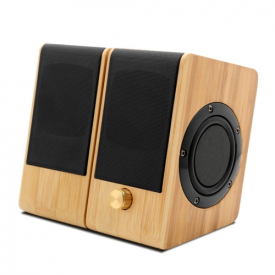 S132 Mini Bamboo Speaker AUX Input Stereo Music Hi-Fi Sound Subwoofer Double Bass USB Power Supply Main & Sub Speakers Home Theater for Office Home
