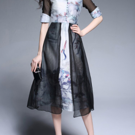 Multicolor Vintage A-line Animal Print Midi Dress