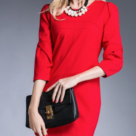 3/4 Sleeve H-line Plain Simple Pockets Mini Dress