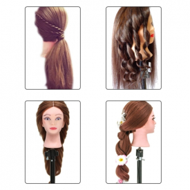 24″ 100% Real Human Hair Hairdressing Training Head Dummy Head Salon Head + Clamp Practice Head Hairdressing Practice Tool Dark Brown