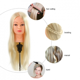 Salon Head 26″ 30% Real Human Hair Hairdressing Training Practice Head with Clamp Light Yellow Hair Dummy Head Model