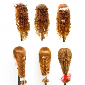 24″ Dummy Head 50% Real Human Hair Training Head Hairdressing Salon Head + Clamp Holder Hairdressing Practice Head Golden Yellow