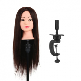 Training Head 80% Real Human Hair Manikin Head Hairdressing Dummy Head Salon Head + Hair Clamp Holder for Hair Practice