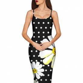 Spaghetti Sexy Printed Bodycon Midi Dress