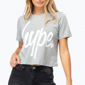 Hype Grey Script Womens Crop T-Shirt | Size 14
