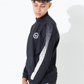 Hype Speckle Sleeve Stripe Kids Zip Up Black Hoodie | Size 7-8