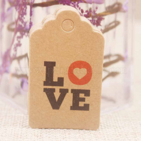 Paper Gift Tags, Hange Tags, For Arts and Crafts, For Wedding, Valentine’s Day, Rectangle with Word Love, BurlyWood, 50x30x0.4mm, Hole: 5mm