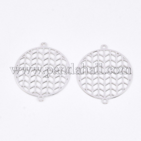 Brass Links/Connectors, Etched Metal Embellishments, Long-Lasting Plated, Flat Round with Arrow, Platinum, 23.5x20x0.3mm, Hole: 1mm