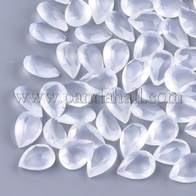 Pointed Back Resin Rhinestone Cabochons, Translucent, Imitation Lampwork, Faceted, Teardrop, WhiteSmoke, 9.5~10×6.5~7×4~4.5mm; about 600pcs/bag