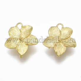 Brass Links/Connectors, Nickel Free, Flower, Unplated, 15×14.5×5.5mm, Hole: 1.5mm