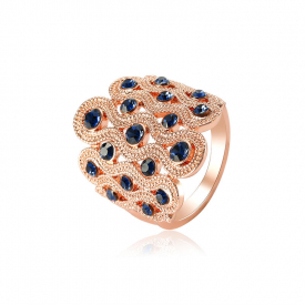 Sapphire Zircon Gold Enagement Ring Wide Wave Luxury Elegant Gift Accessories