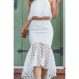 White Jewel Two Pieces Cheap Black Mermaid Dress Lace