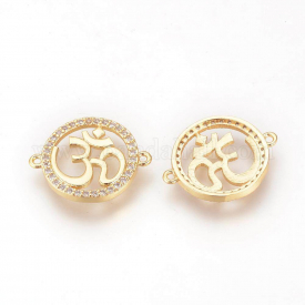 DIY Brass Micro Pave Cubic Zirconia Links, Ring with Ohm, Golden, 15x19x2mm, Hole: 1mm