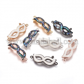 Brass Micro Pave Cubic Zirconia Links, with Shell, Mask, Mixed Color, 11x29x3mm, Hole: 1.4mm