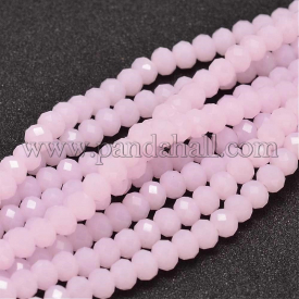 Faceted Rondelle Glass Beads Strands, Pink, 6x4mm, Hole: 1mm; about 94pcs/strand, 17″