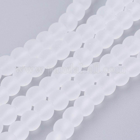 Transparent Glass Bead Strands, Frosted, Round, White, 6mm, Hole: 1.3~1.6mm; about 140pcs/strand, 31.4″