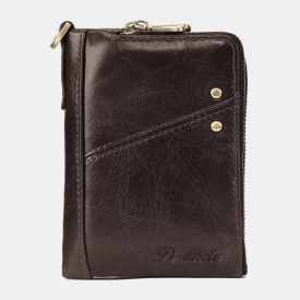 Men Genuine Leather RFID Blocking 12 Cards Slots Wallet Zipper Coin Bag Card Holder