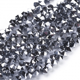Electroplate Glass Beads Strands, Top Drilled Beads, Full Plated, Faceted, Hexagon, Platinum Plated, 6x6x4.5mm, Hole: 1.2mm; about 100pcs/strand, 11.42″(29cm)