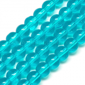 Transparent Glass Beads Strands, Round, DodgerBlue, 8mm, Hole: 1mm; about 14″/strand, about 42pcs/strand