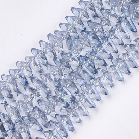 Electroplate Glass Beads Strands, Faceted, Fan, LightSteelBlue, 10×12.5x4mm, Hole: 1mm; about 90pcs/strand, 19.2”