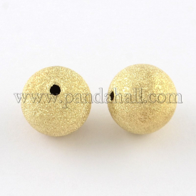 Brass Textured Beads, Round, Light Gold, 8mm, Hole: 1.5mm