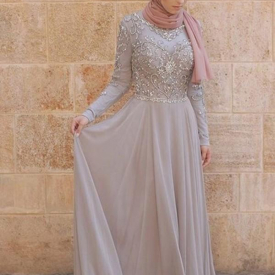 Free Shipping on Chicloth A-Line Long Sleeves Scoop Sweep/Brush Train Crystal Tulle Muslim Dresses
