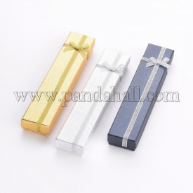 Rectangle Cardboard Bracelet Boxes, with Sponge Inside and Satin Ribbon Bowknots, Mixed Color, 20×4.1×2.4cm