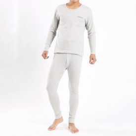 Plus Size Casual Cotton Soft Thicken O Neck Solid Color Thermal Pajama Sets for Men