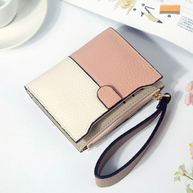 Women Faux Leather Stitching Color Patchwork Short Wallet