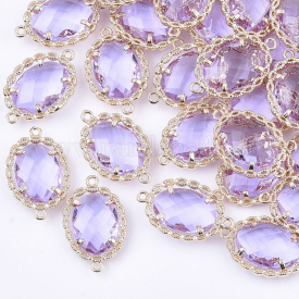 Transparent Glass Links/Connectors, with Brass Findings, Faceted, Oval, Light Gold, MediumPurple, 21.5x14x5mm, Hole: 1.2mm