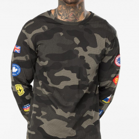 Hype Khaki Camo Patches Mens Long Sleeve T-Shirt | Size X-Small