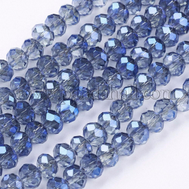 Electroplate Glass Beads, Faceted, Rondelle, CornflowerBlue, 6×4.5mm, Hole: 1mm; about 95pcs/strand, 17.7″