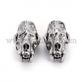 Brass Beads, Skull, Antique Silver, 20x13x14mm, Hole: 5.5mm