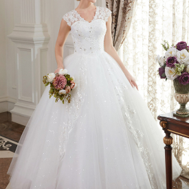 Ball Gown Boho Lace Wedding Dress With Sleeves